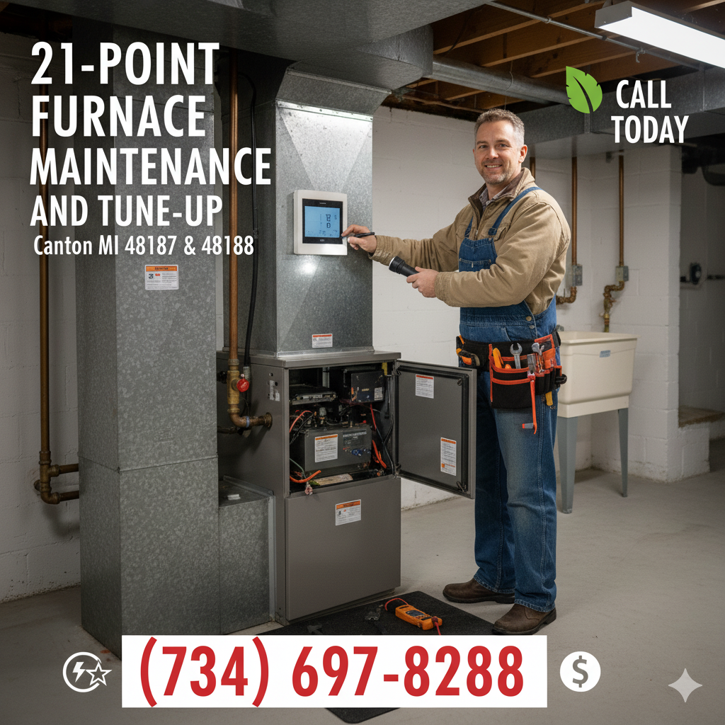 21-point furnace maintenance and tune-up in Canton MI 48187 & 48188 — call (734) 697-8288 today