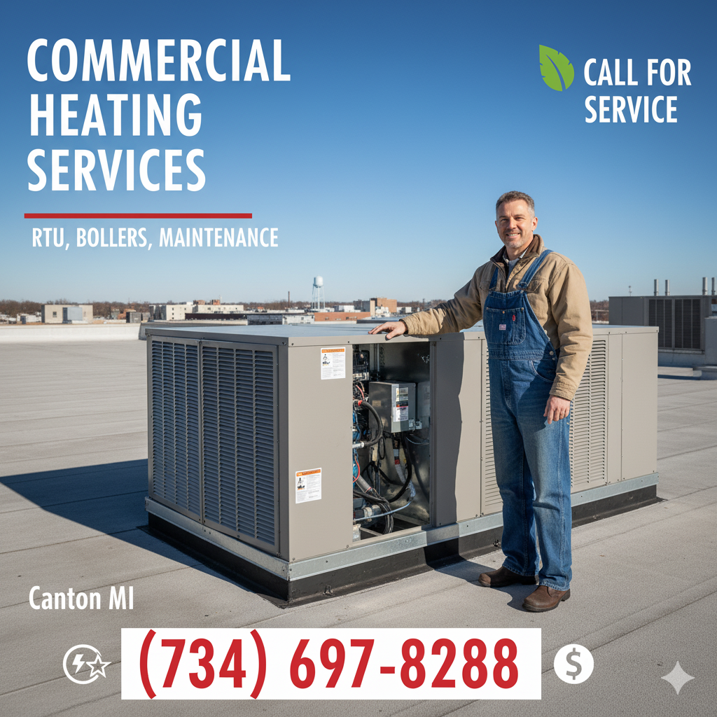 Commercial heating services in Canton MI — RTU, boilers, maintenance — call (734) 697-8288