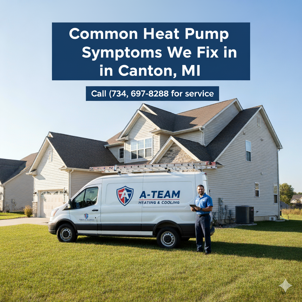 Common Heat Pump Symptoms We Fix in Canton, MI by A-Team Heating & Cooling. Call (734) 697-8288 for service.